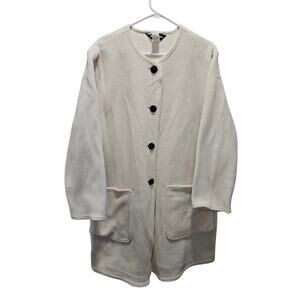 Vintage 80s 90s Aqua Sheen Fleece Button Jacket Eggshell Off White Size Small